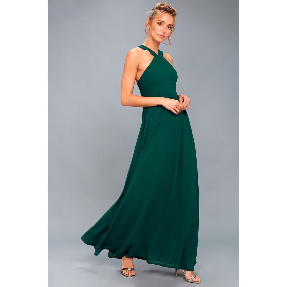 Lulus | Air of Romance Forest Green Maxi Dress | Size Small - Picture 2 of 6